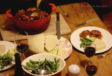 Dinner at chef Noji's. Lamb bredie, steamed bread, peas with fresh mint and avocado (with a squeeze of lime and seasoned with a bit of salt).