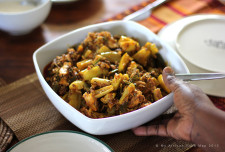 Garden Eggs and Okra stew.<br />
A good substitute for garden eggs is aubergine.